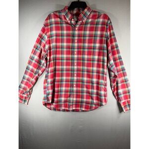 J. Crew Mens Summer Plaid Shirt Red Blue Green Tailored Fit Cotton  Size Medium